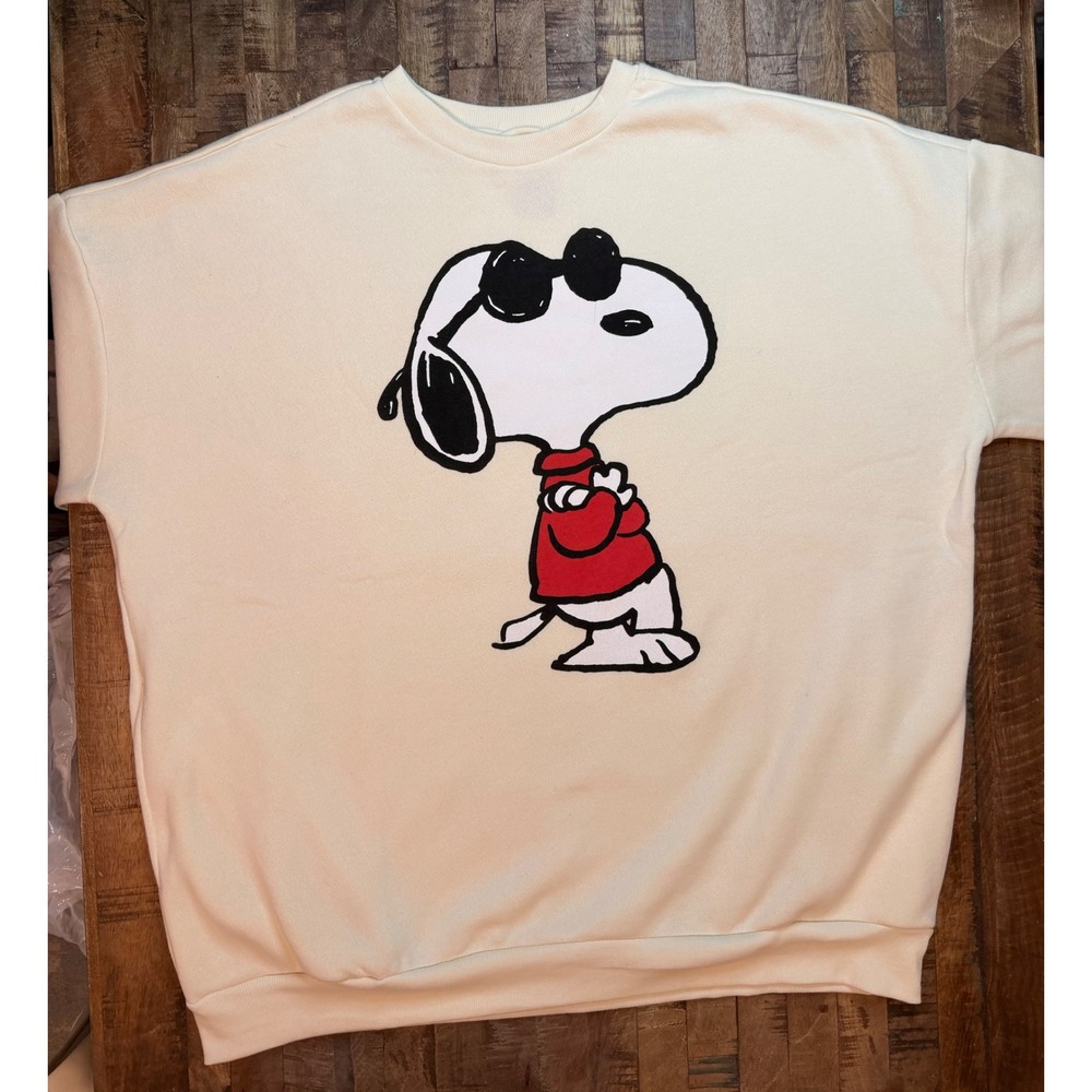 Sinsay Peanuts Snoopy Joe Cool Graphic Sweatshirt Cream Oversize XL 4355N-01X-XL